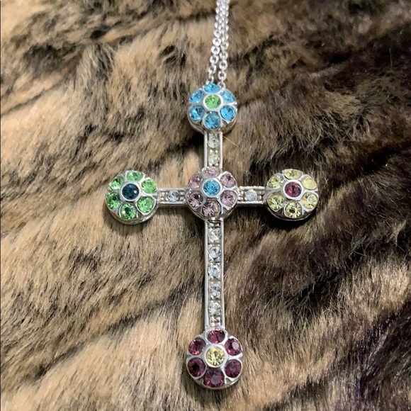 🩵💚 Colorful, gemstone cross necklace! SS-925 #A51 - Picture 3 of 7